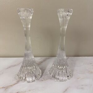 Set of 2 Vintage Mikasa Crystal Taper Candle Holders 8" tall Park Lane  a